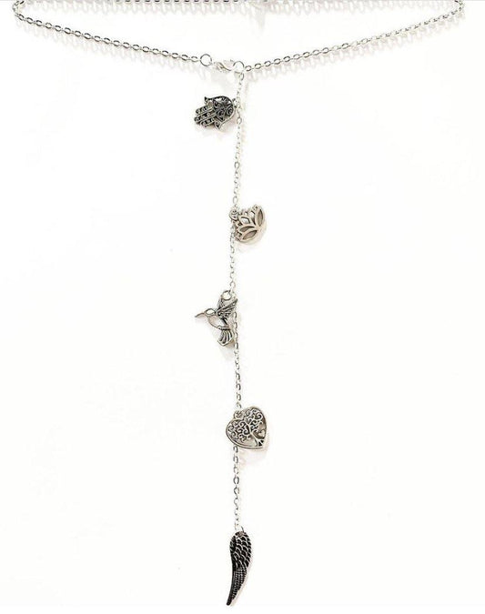 Back Drop Five Silver Charms Necklace - highmaintenancejewellery