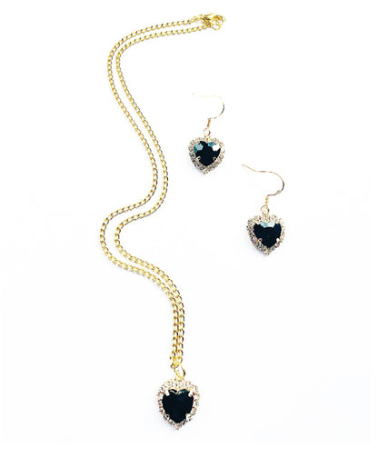 Black Heart Earrings & Necklace Set - High Maintenance Jewellery