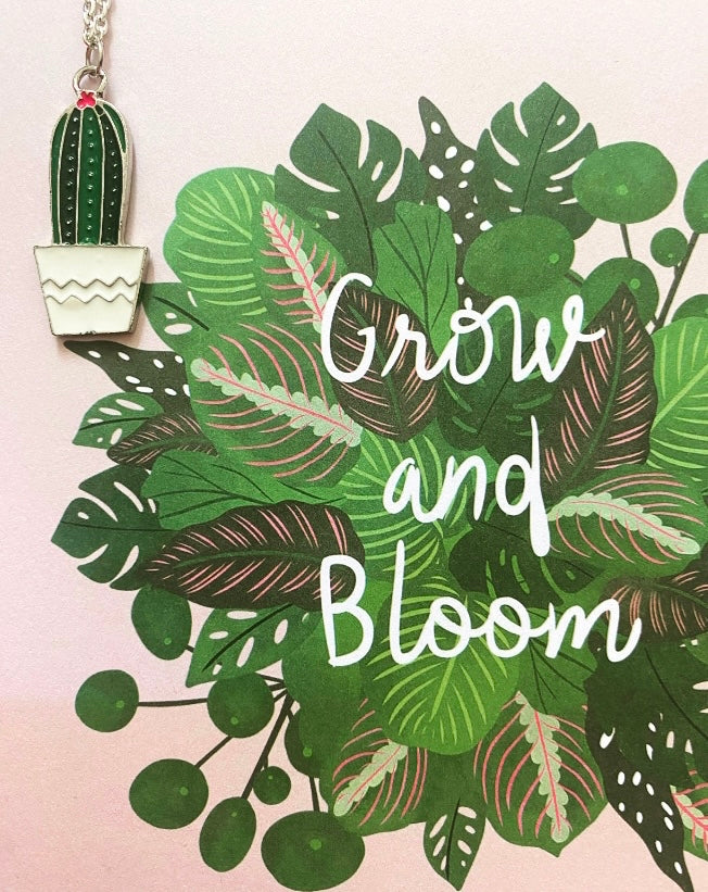 Grow and Bloom Gift Card & Cactus Charm Necklace - High Maintenance Jewellery