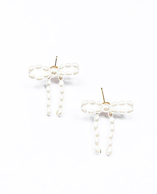 White Faux Pearl Bow Earrings - High Maintenance Jewellery