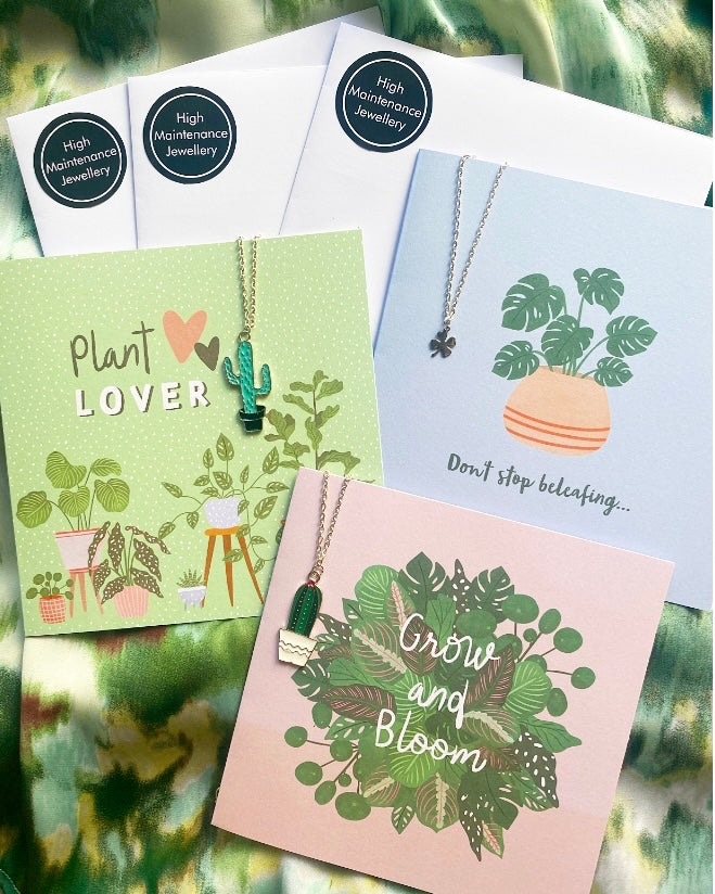 Plant Lover Gift Card & Cactus Charm Necklace - High Maintenance Jewellery