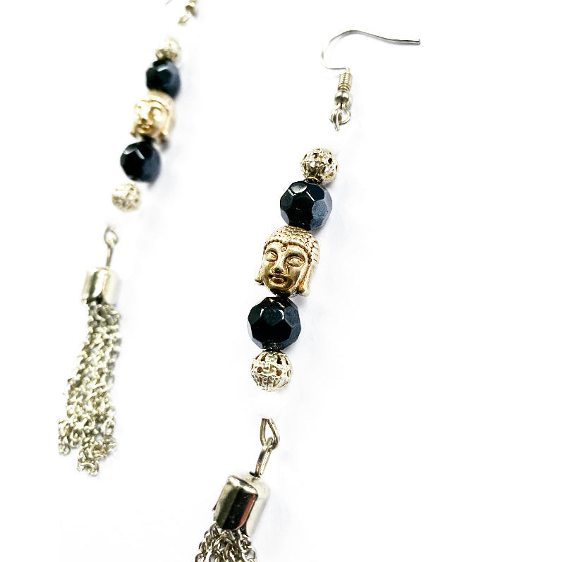 Buddha & Silver Chain Tassel Earrings - High Maintenance Jewellery