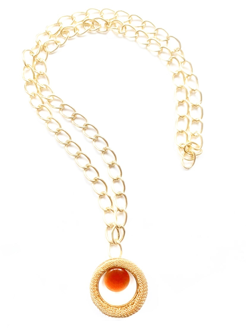 Statement Chunky Curb Chain & Coral Stone Pendant - High Maintenance Jewellery
