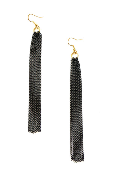 Black Chain Tassel Earrings - highmaintenancejewellery