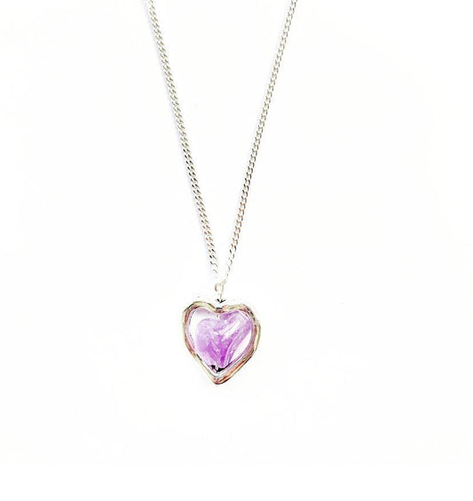 Amethyst Crystal Heart Sterling Silver Necklace - highmaintenancejewellery
