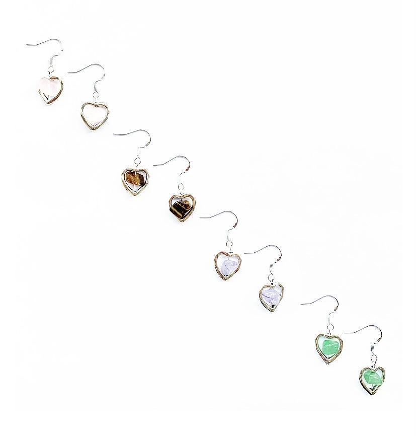 Green Aventurine Crystal Heart Sterling Silver Earrings - highmaintenancejewellery