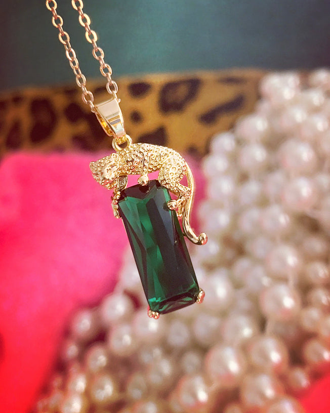 Leopard and Emerald Green Stone Necklace - High Maintenance Jewellery