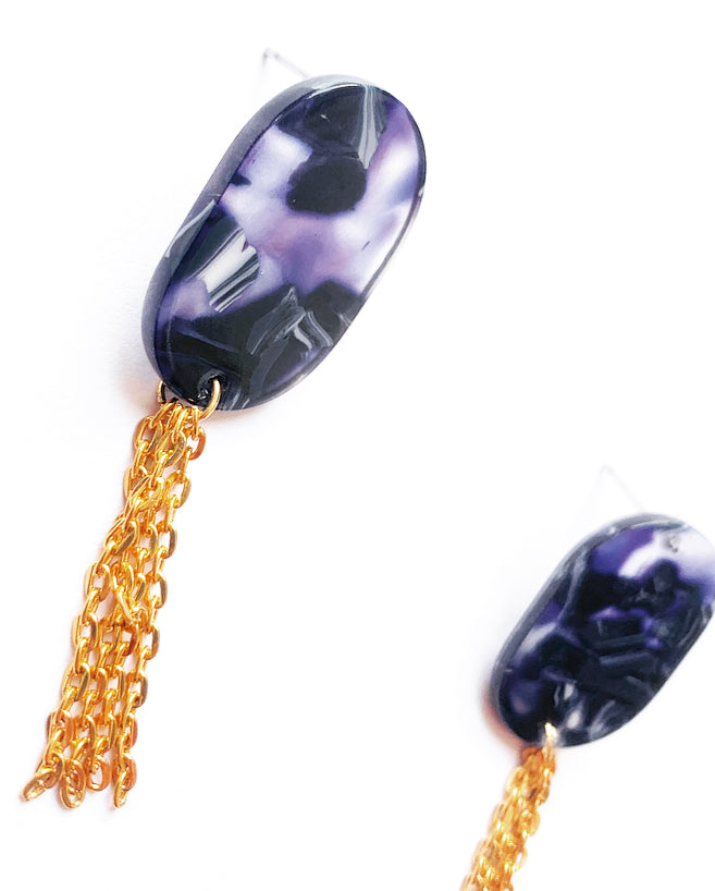 Marble Effect & Chain Tassel Stud Earrings - High Maintenance Jewellery