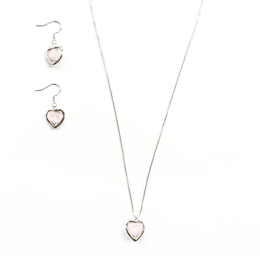 Rose Quartz Crystal Heart Sterling Silver Necklace - highmaintenancejewellery