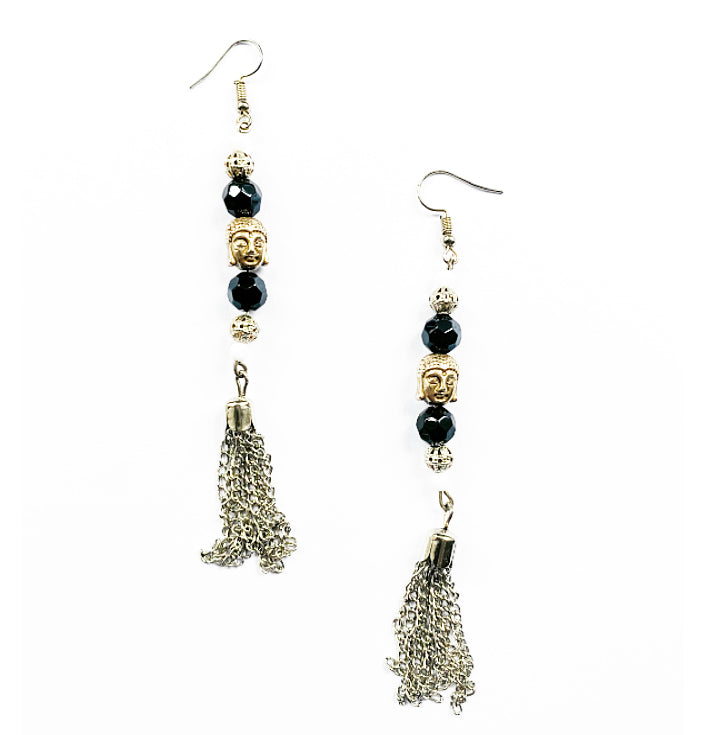 Buddha & Silver Chain Tassel Earrings - High Maintenance Jewellery