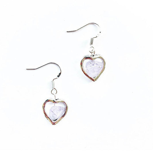 Amethyst Crystal Heart Sterling Silver Earrings - highmaintenancejewellery