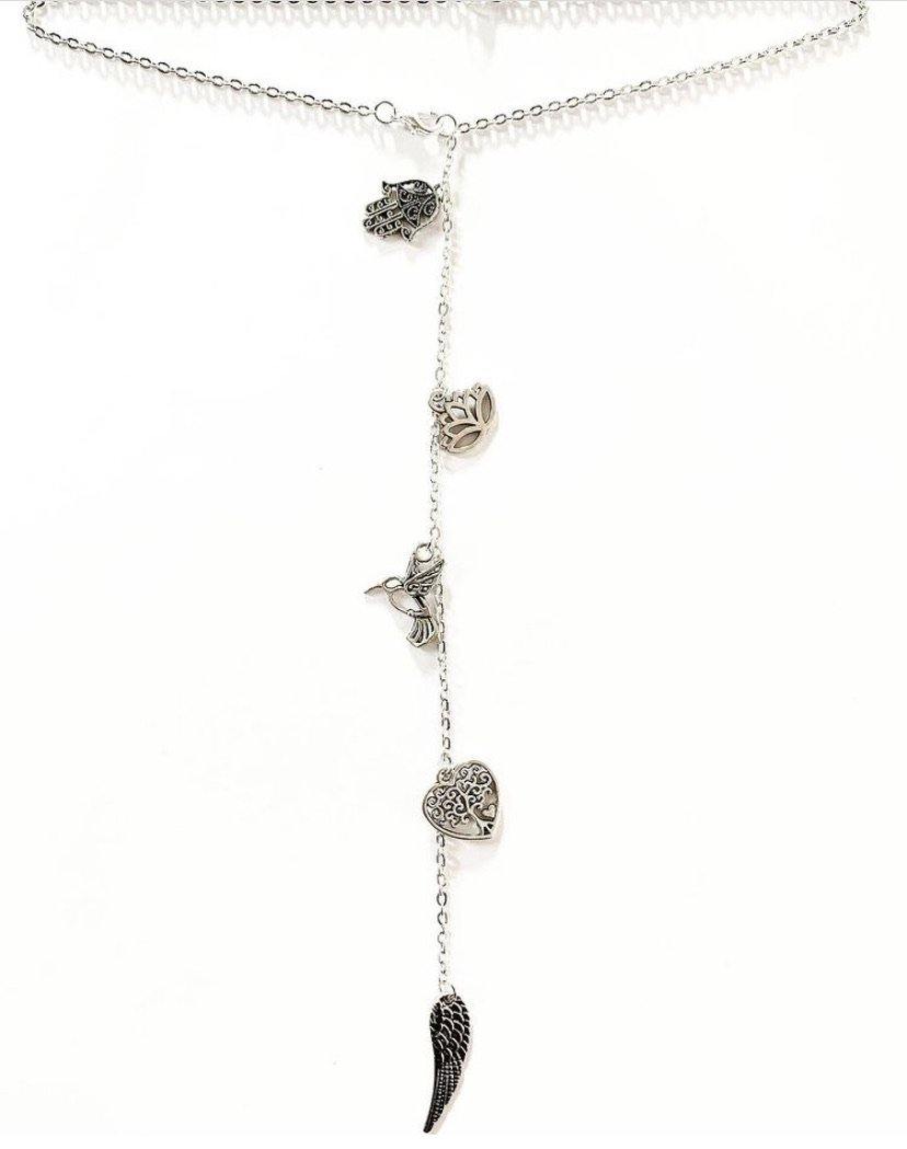 Back Drop Five Silver Charms Necklace - highmaintenancejewellery