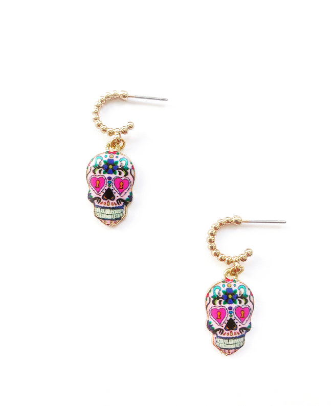 Pink Sugar Skull Hoop Earrings - High Maintenance Jewellery