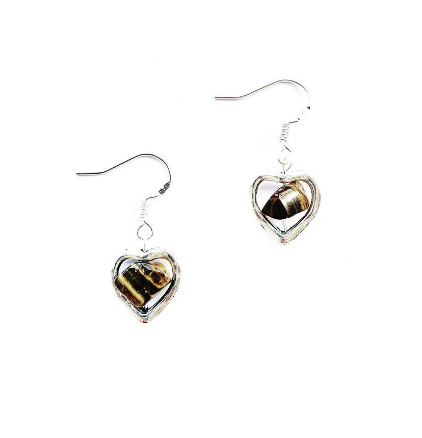 Tigers Eye Crystal Heart Sterling Silver Earrings - highmaintenancejewellery