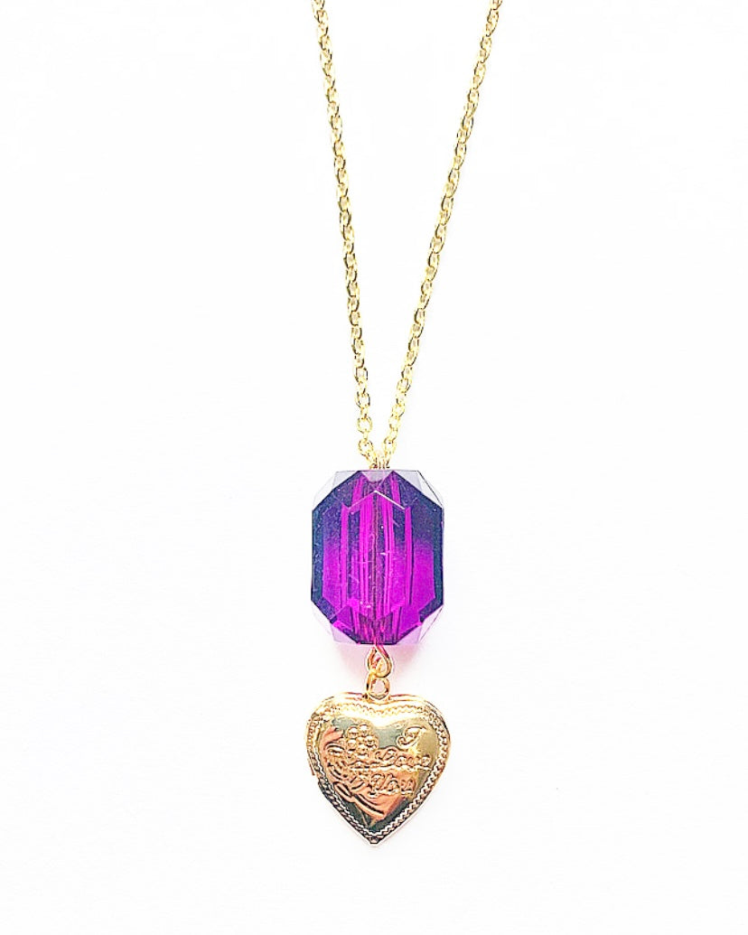 Plum Purple & Gold Heart Locket Necklace - High Maintenance Jewellery