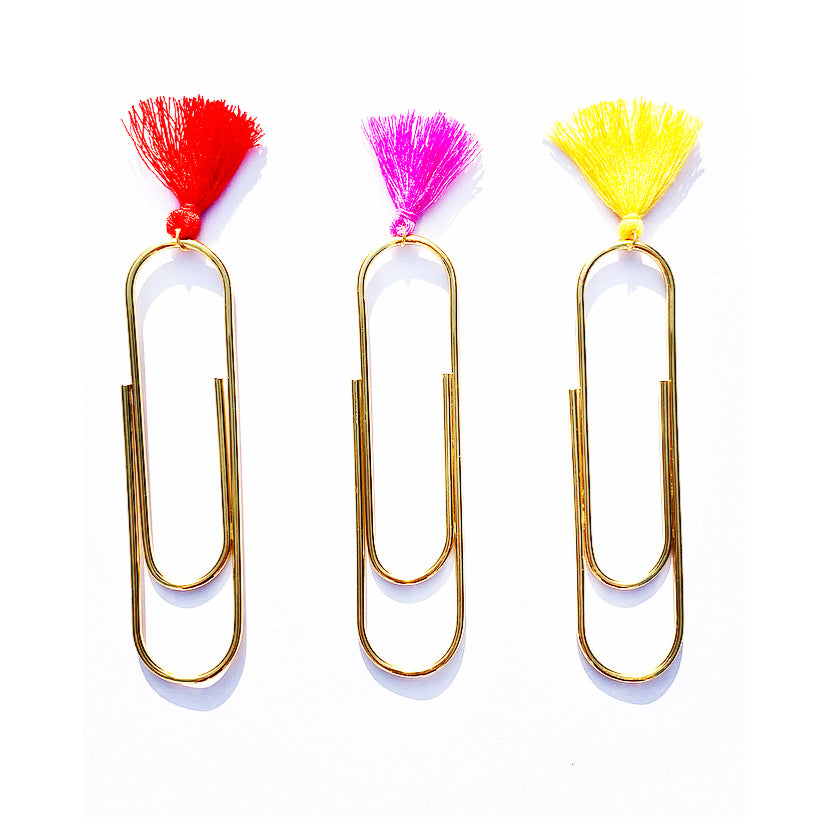 Fuchsia & Yellow & Red Tassel Paperclips & Bookmarks - High Maintenance Jewellery