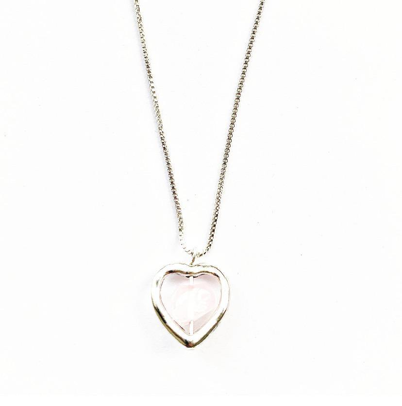 Rose Quartz Crystal Heart Sterling Silver Necklace - highmaintenancejewellery