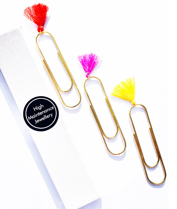 Fuchsia & Yellow & Red Tassel Paperclips & Bookmarks - High Maintenance Jewellery