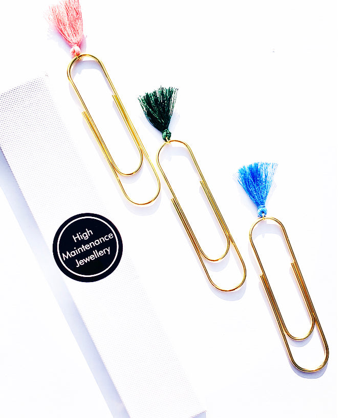 Pink & Green & Blue Tassel Paperclips & Bookmarks - High Maintenance Jewellery