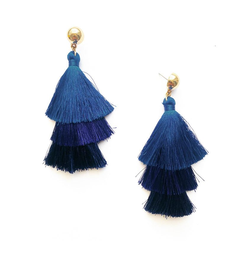 Blue Triple Tassel Earrings - High Maintenance Jewellery