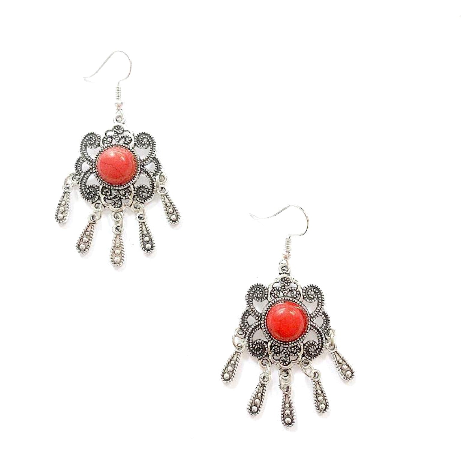 Red & Silver Bohemian Charm Earrings - High Maintenance Jewellery