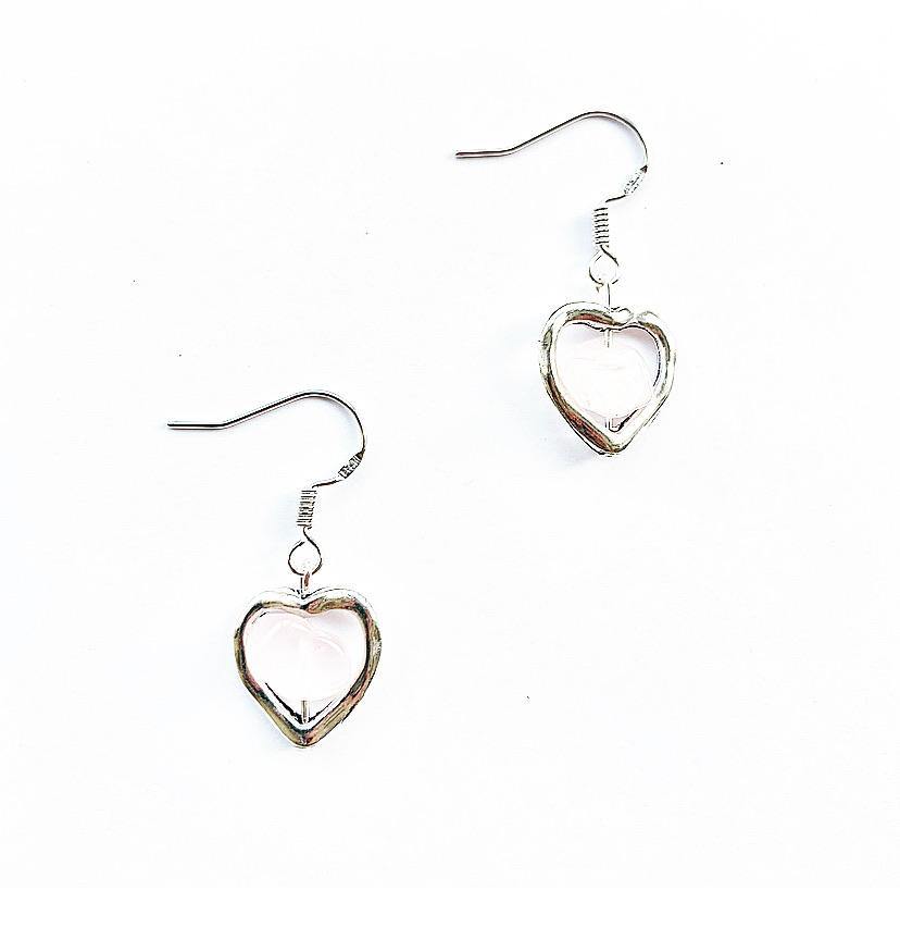 Rose Quartz Heart Sterling Silver Earrings - highmaintenancejewellery