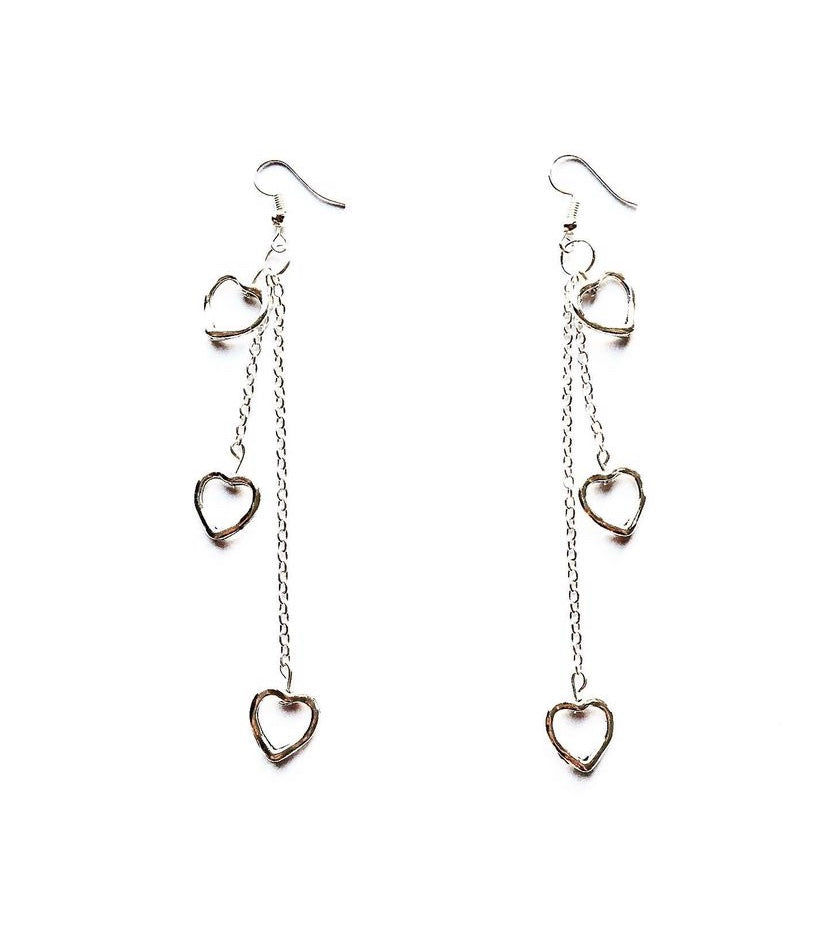Trio Silver Heart Drop Earrings - High Maintenance Jewellery