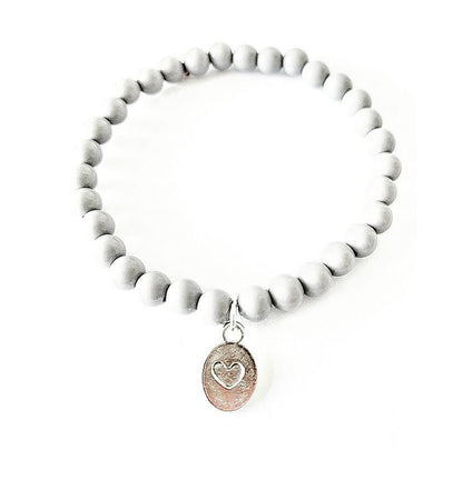 ‘Self Love’ Grey Beaded Bracelet with Pressed Heart Charm - highmaintenancejewellery