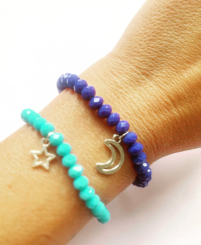 Moon and Star Stacking Blue Bracelets - High Maintenance Jewellery