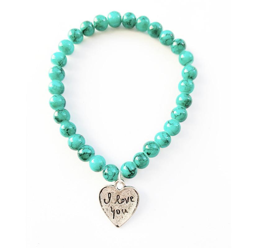 Green Marble-Style ‘I Love You’ Bracelet - highmaintenancejewellery