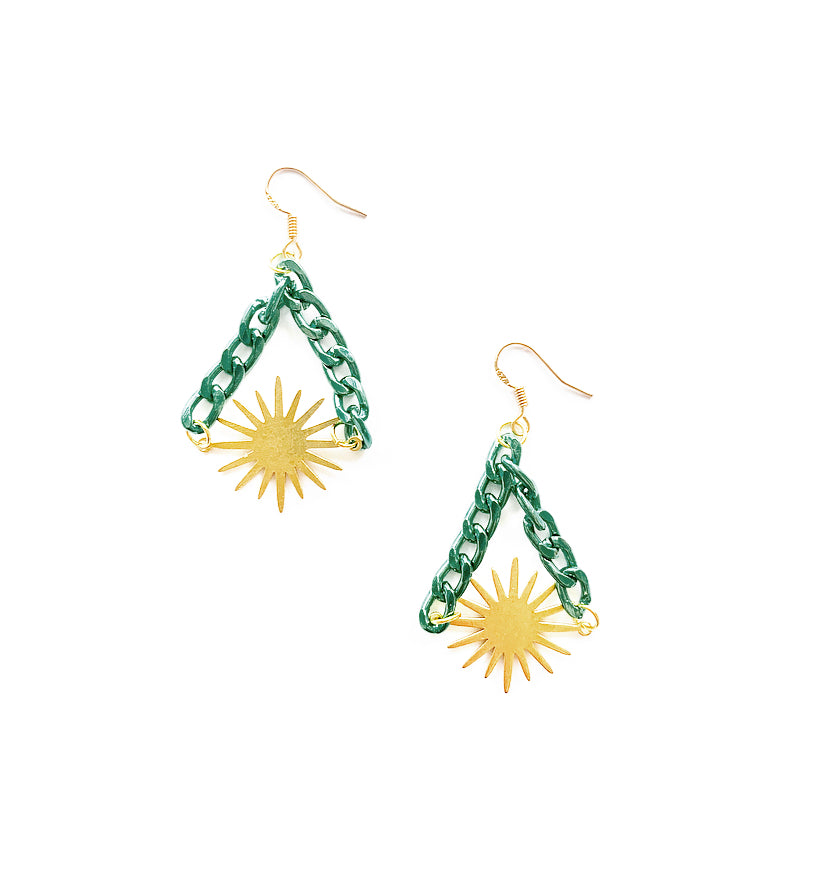 ‘Dare To Shine’ Metallic Emerald Green Sunburst Earrings - High Maintenance Jewellery