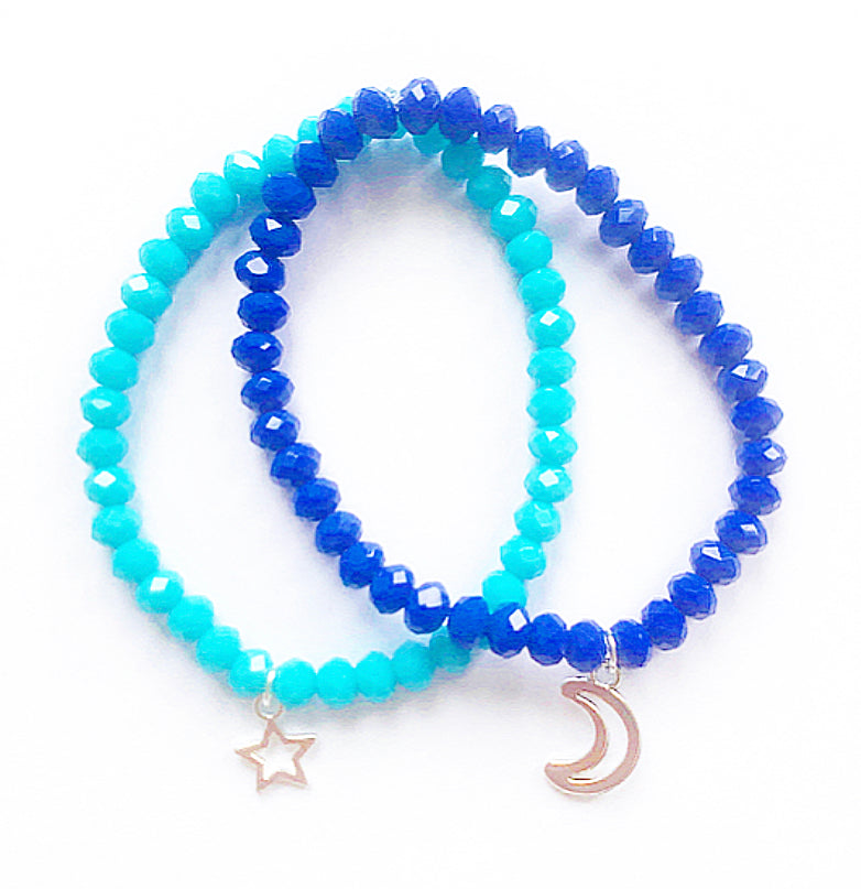 Moon and Star Stacking Blue Bracelets - High Maintenance Jewellery