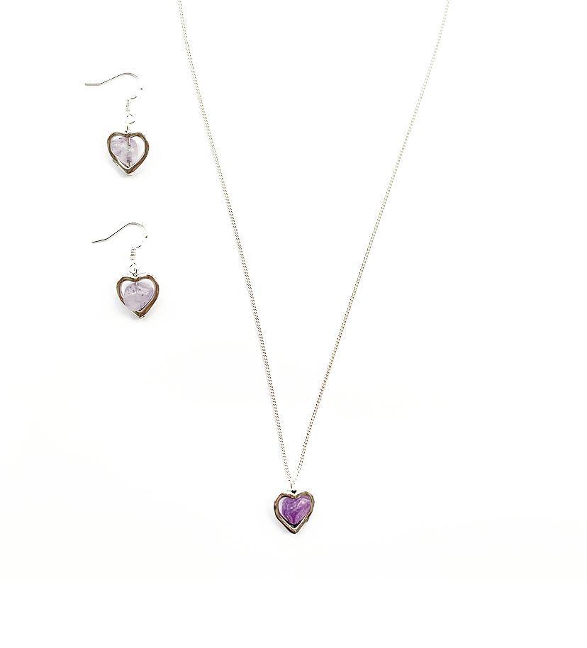 Amethyst Crystal Heart Sterling Silver Necklace - highmaintenancejewellery