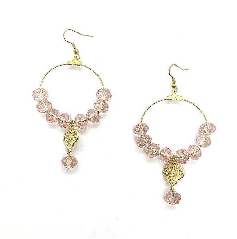 Faceted Blush Pink & Gold Hoop Earrings - highmaintenancejewellery