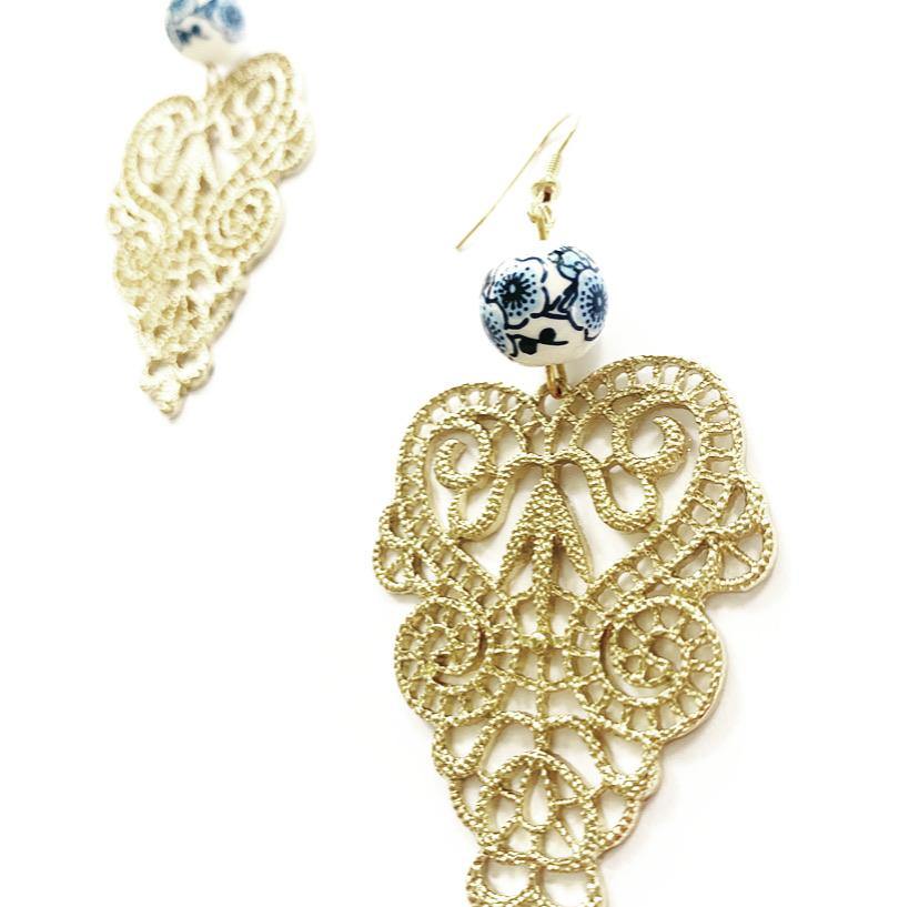 Edwardian Style Gold Curved Earrings - highmaintenancejewellery