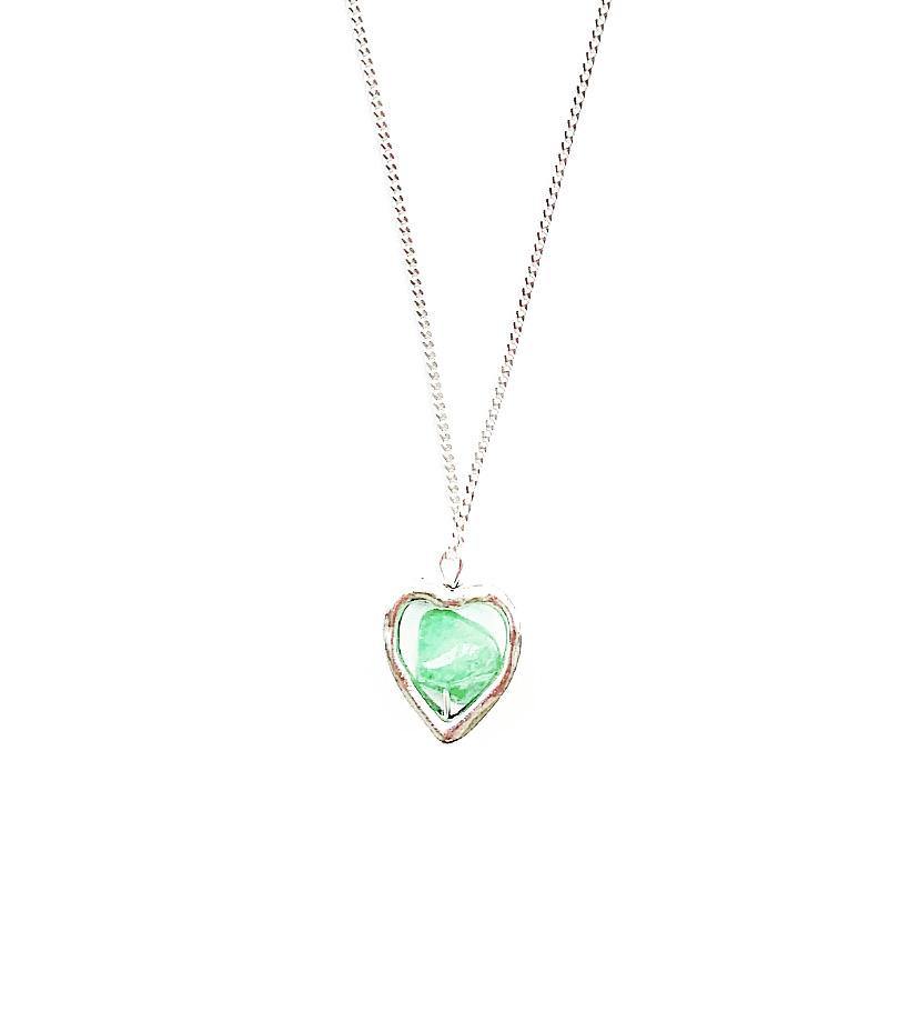 Green Aventurine Crystal Heart Sterling Silver Necklace - highmaintenancejewellery