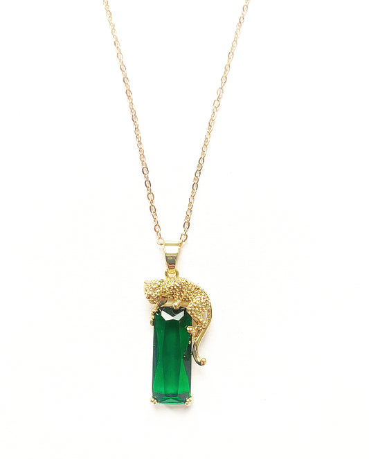 Leopard and Emerald Green Stone Necklace - High Maintenance Jewellery