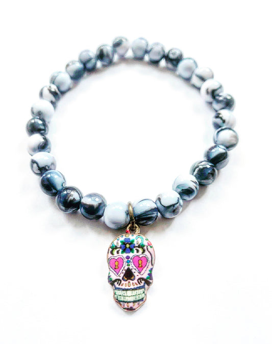 Skull Charm and Marble Stacking Beaded Bracelet - High Maintenance Jewellery