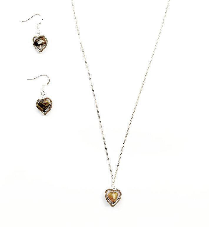 Tigers Eye Crystal Heart Sterling Silver Earrings - High Maintenance Jewellery